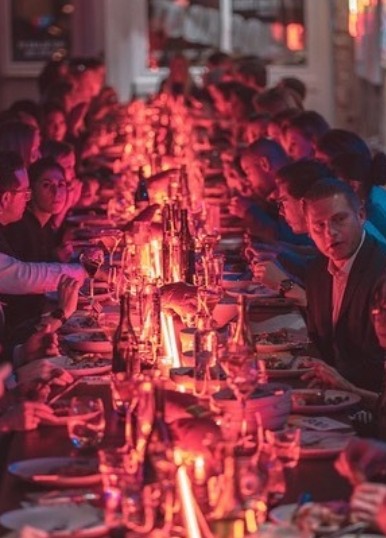 Long table glowing red