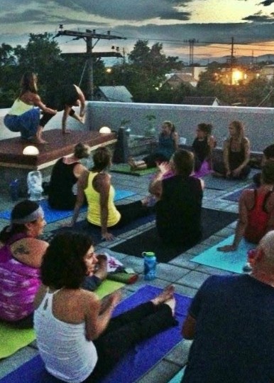 Rooftop class at dusk